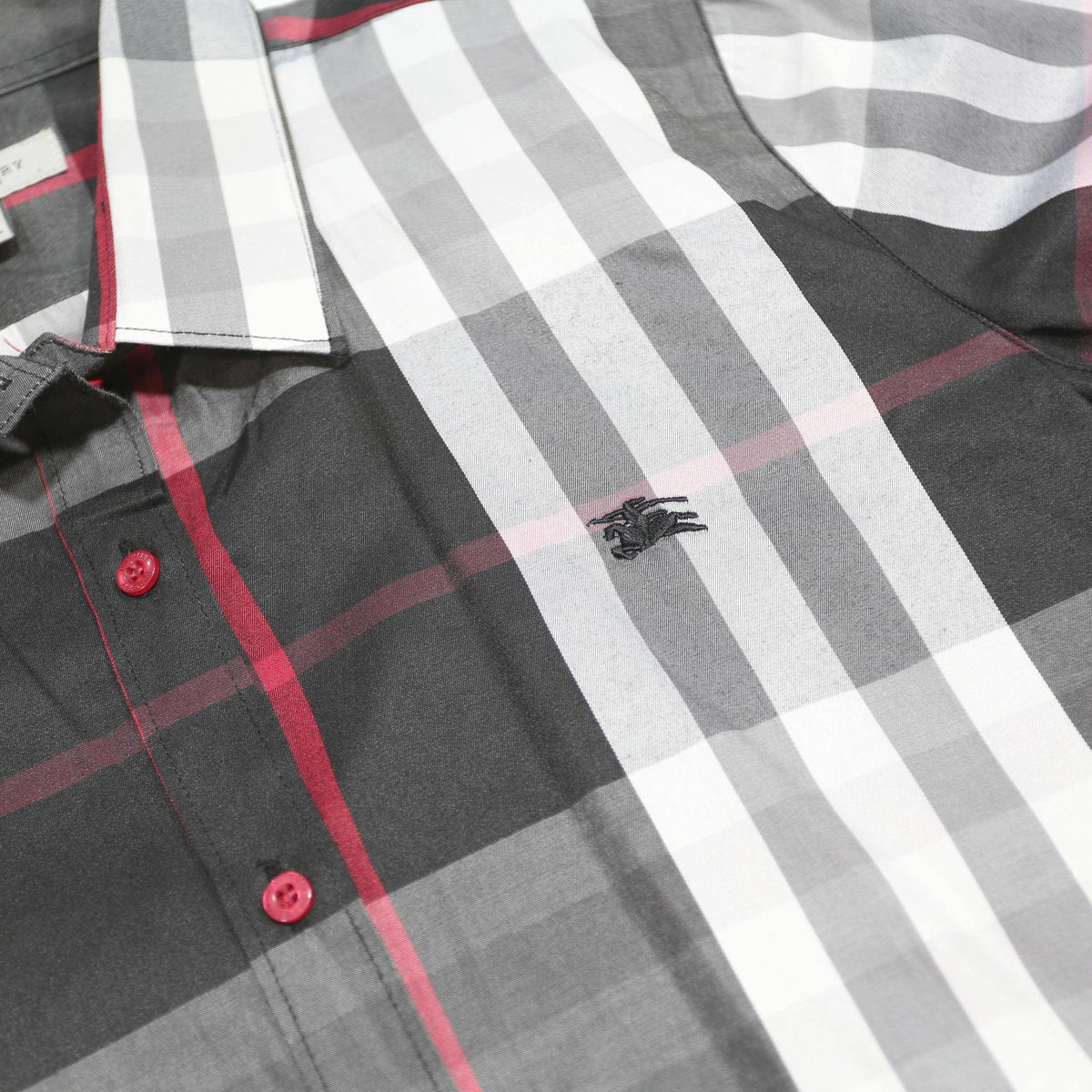 BURBERRY Womens Black Grey Red Check Cotton Shirt L Classic Designer Long Sleeve