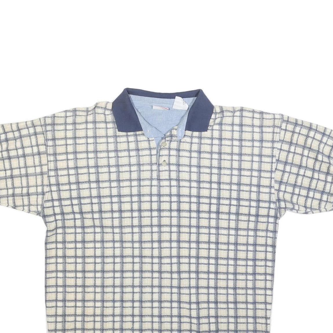 BUGLE BOY Mens Blue & Cream Checked Short Sleeve Polo Shirt M Cotton Blend