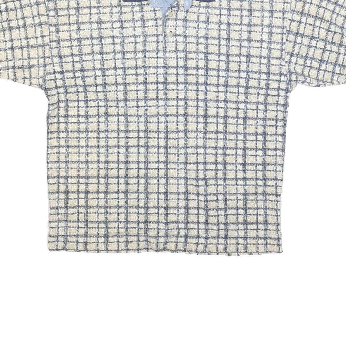 BUGLE BOY Mens Blue & Cream Checked Short Sleeve Polo Shirt M Cotton Blend