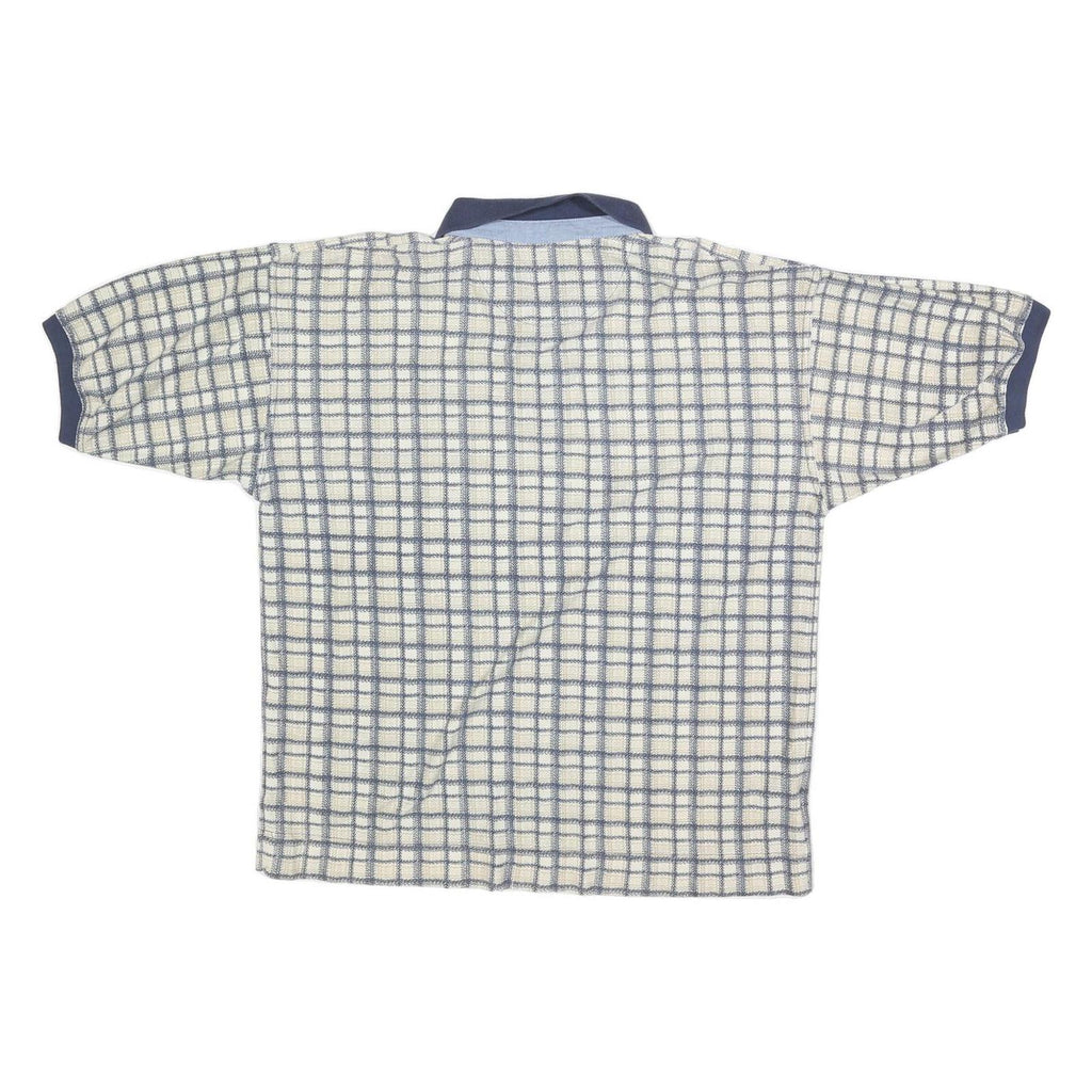 BUGLE BOY Mens Blue & Cream Checked Short Sleeve Polo Shirt M Cotton Blend