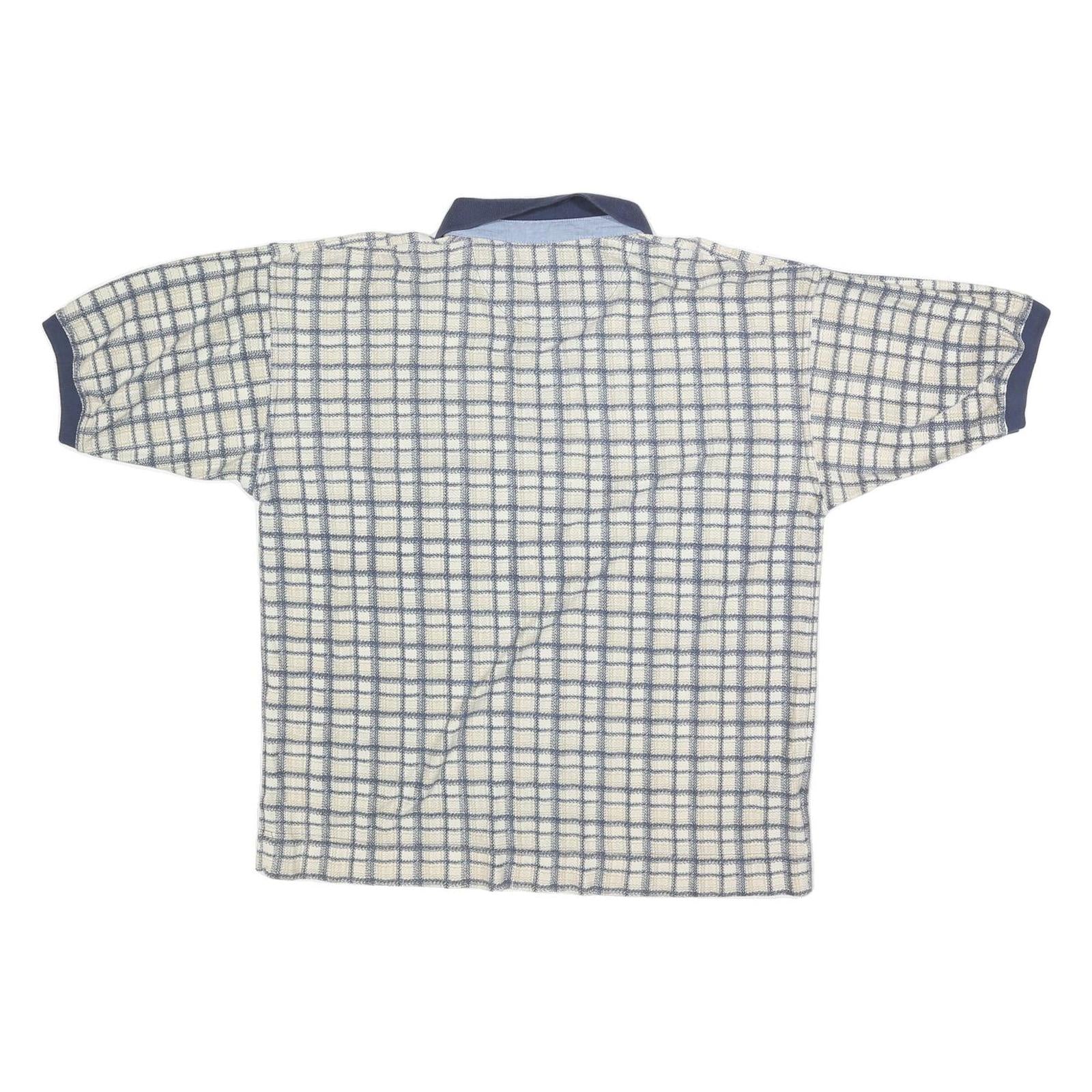 BUGLE BOY Mens Blue & Cream Checked Short Sleeve Polo Shirt M Cotton Blend