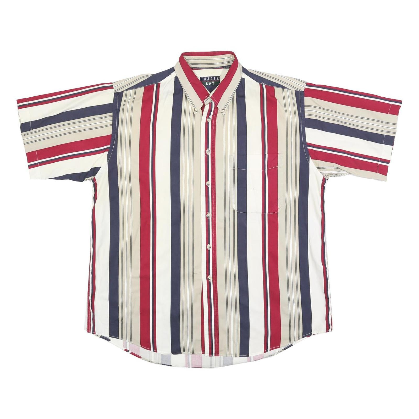 TRADER BAY Mens Red & Beige Striped Shirt L Button Down Cotton Blend Casual