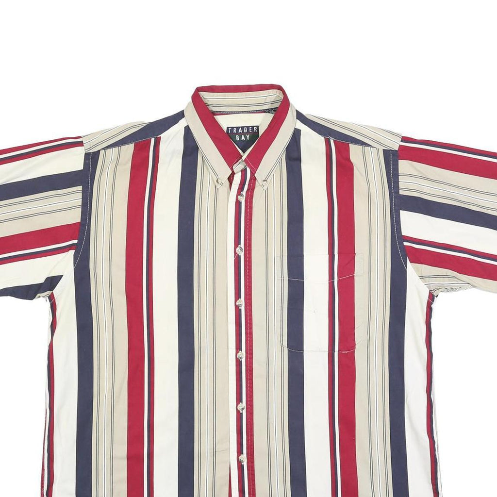 TRADER BAY Mens Red & Beige Striped Shirt L Button Down Cotton Blend Casual