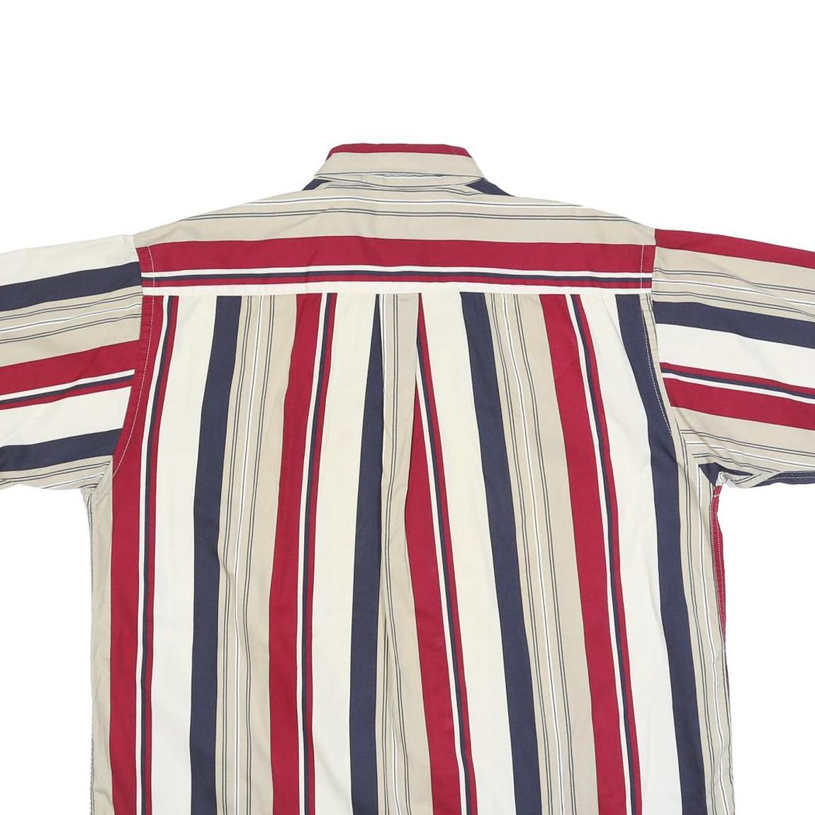 TRADER BAY Mens Red & Beige Striped Shirt L Button Down Cotton Blend Casual