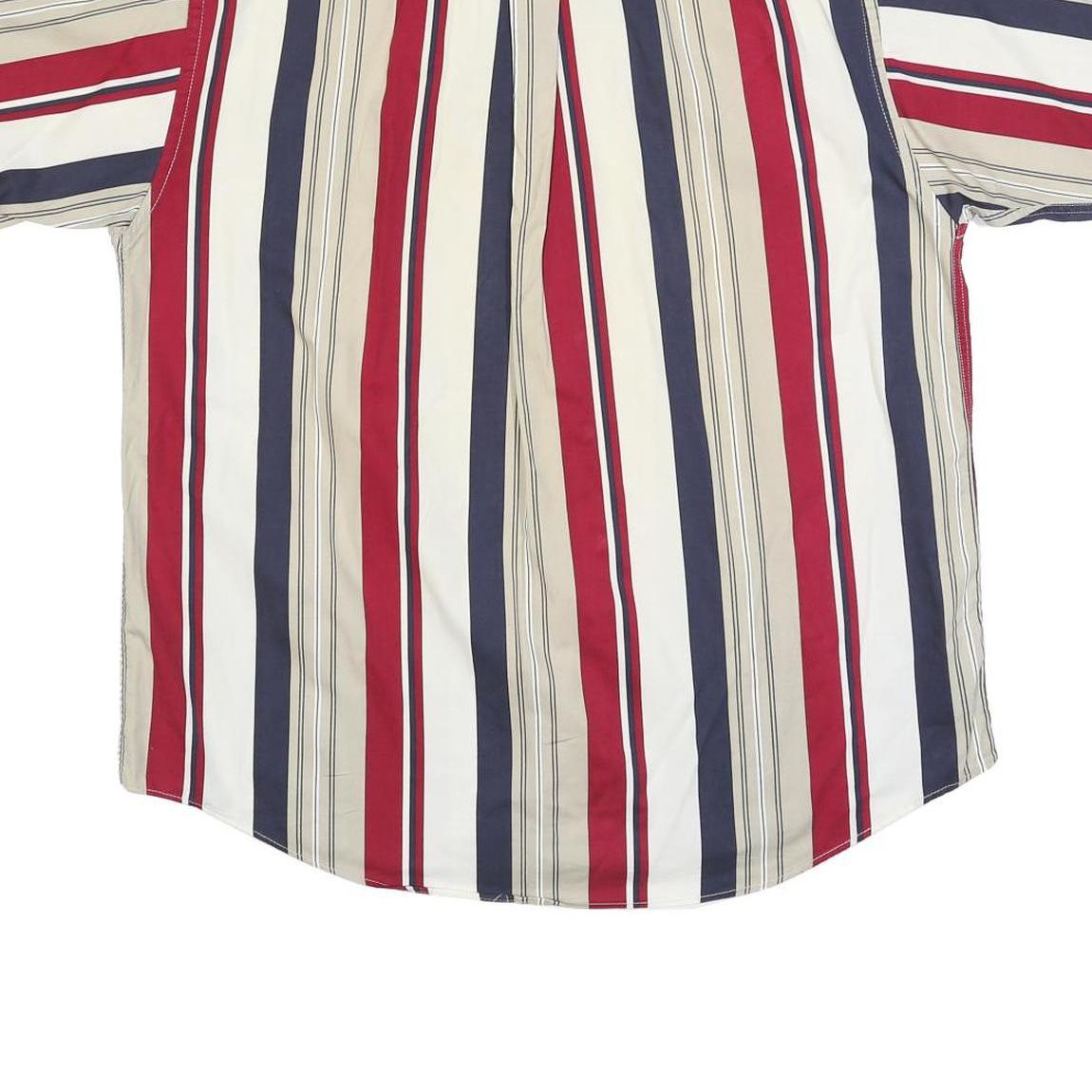 TRADER BAY Mens Red & Beige Striped Shirt L Button Down Cotton Blend Casual