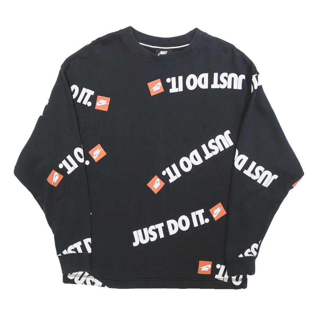 NIKE Womens Black Just Do It Crew Neck XS Graphic Print Cotton Blend Sweatshirt