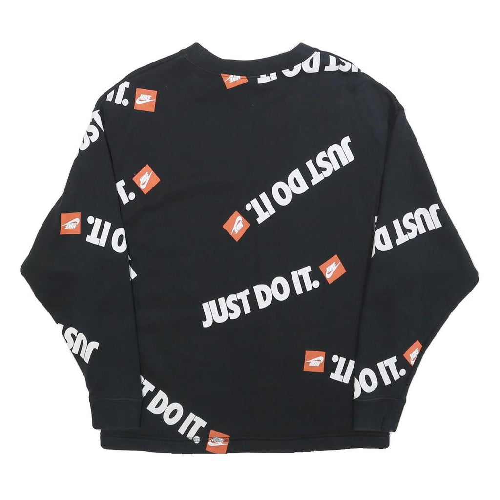NIKE Womens Black Just Do It Crew Neck XS Graphic Print Cotton Blend Sweatshirt
