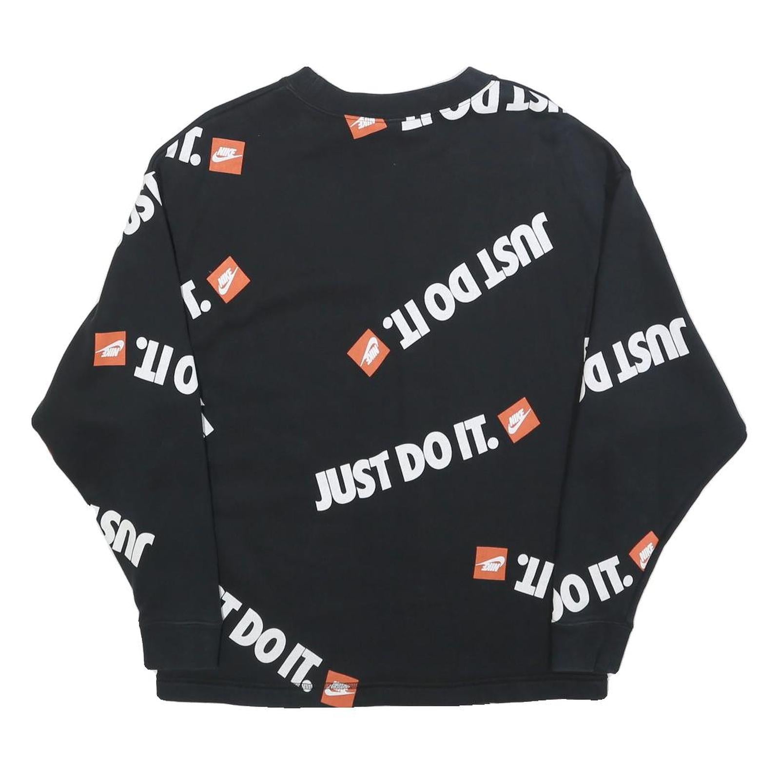 NIKE Womens Black Just Do It Crew Neck XS Graphic Print Cotton Blend Sweatshirt