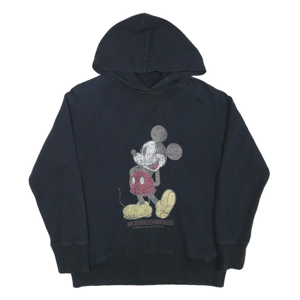 DISNEY Womens Black Mickey Mouse Graphic Pullover Hoodie M Cotton Blend