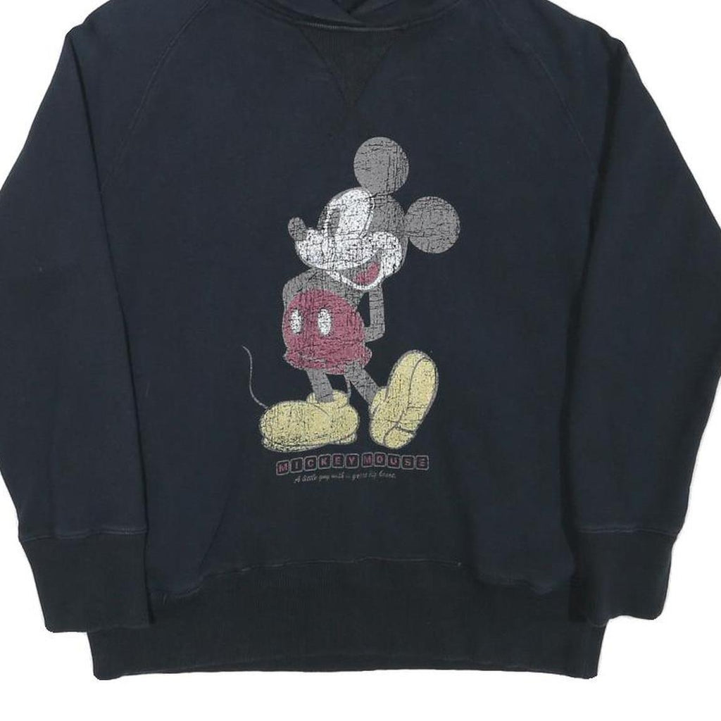 DISNEY Womens Black Mickey Mouse Graphic Pullover Hoodie M Cotton Blend