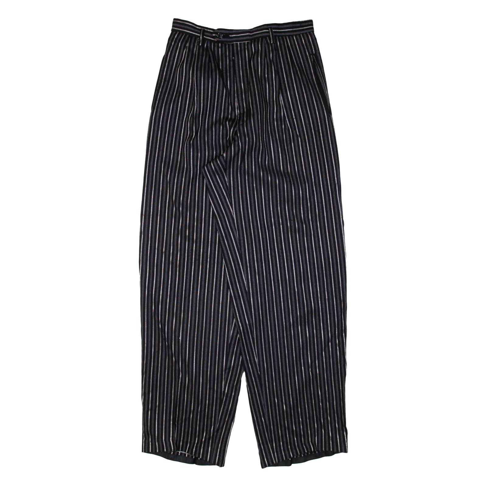 Pleated Striped Womens Trousers Black Loose Tapered W27 L30
