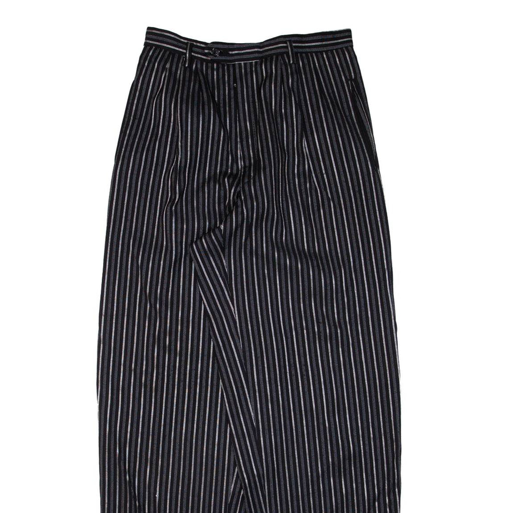 Pleated Striped Womens Trousers Black Loose Tapered W27 L30