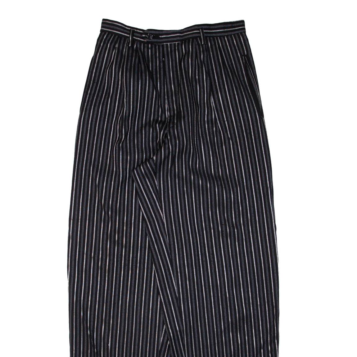 Pleated Striped Womens Trousers Black Loose Tapered W27 L30