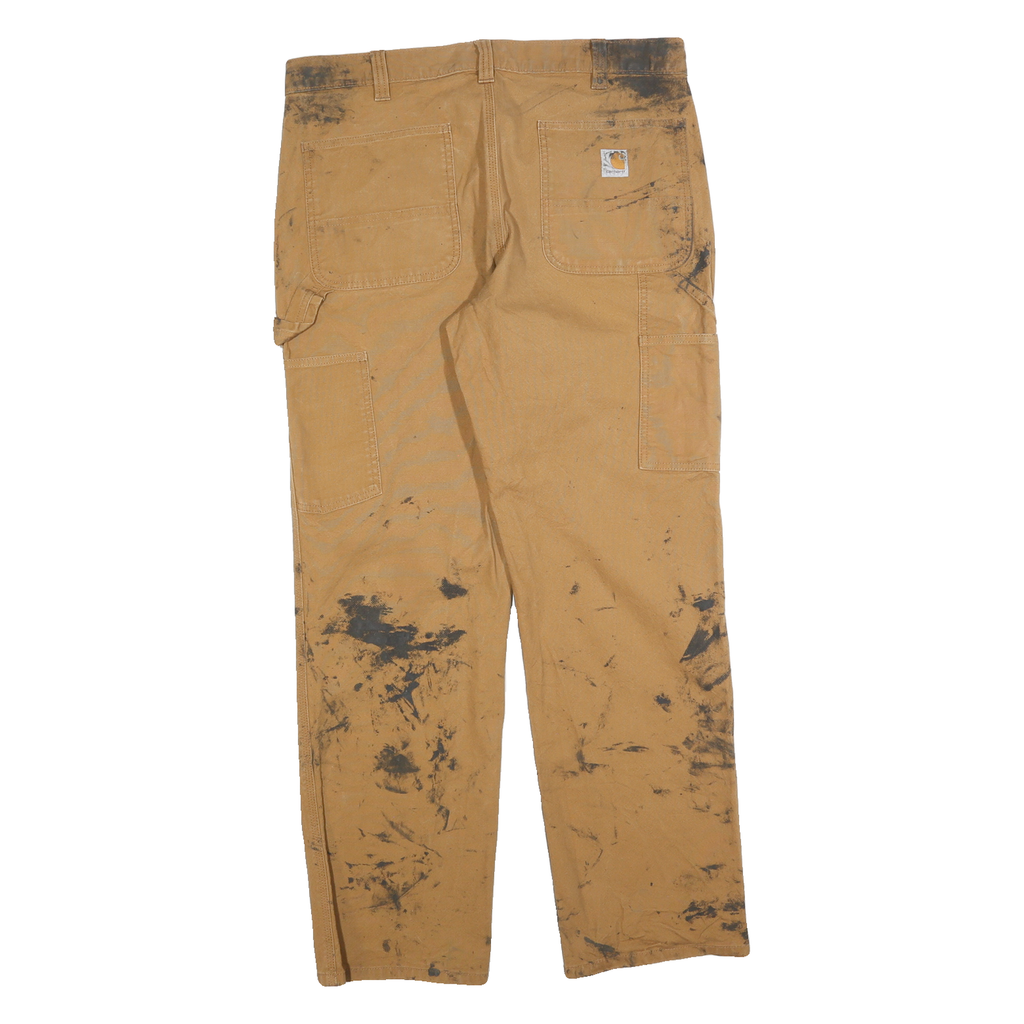 CARHARTT Mens Cotton Blend Brown Relaxed Tapered Trousers W36 L32 Workwear