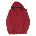 Mens Red Polyester Blend Hooded Jacket S Zip Plain Lightweight Outdoor Wear