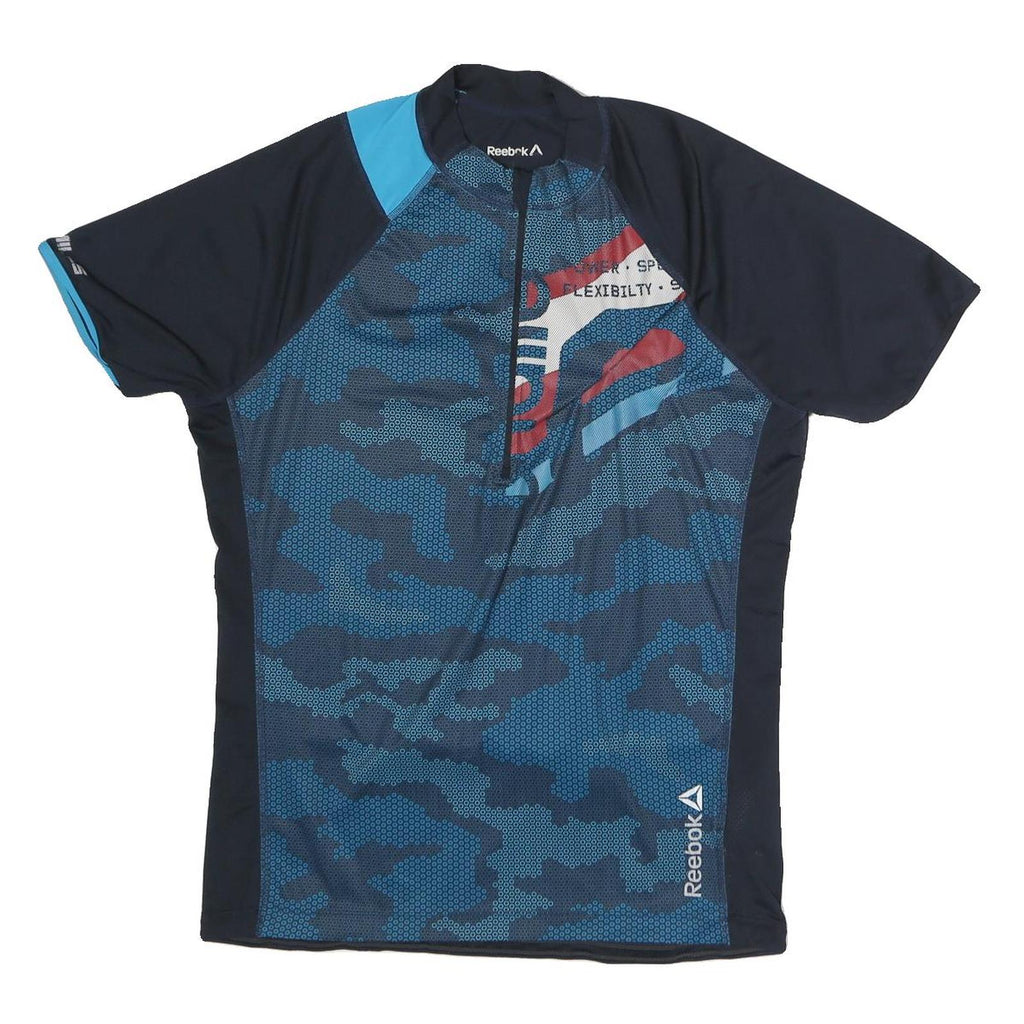 REEBOK Mens Blue & Black Graphic T-Shirt L Short Sleeve Crew Neck Sports