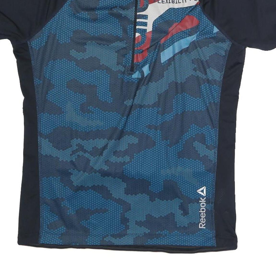 REEBOK Mens Blue & Black Graphic T-Shirt L Short Sleeve Crew Neck Sports