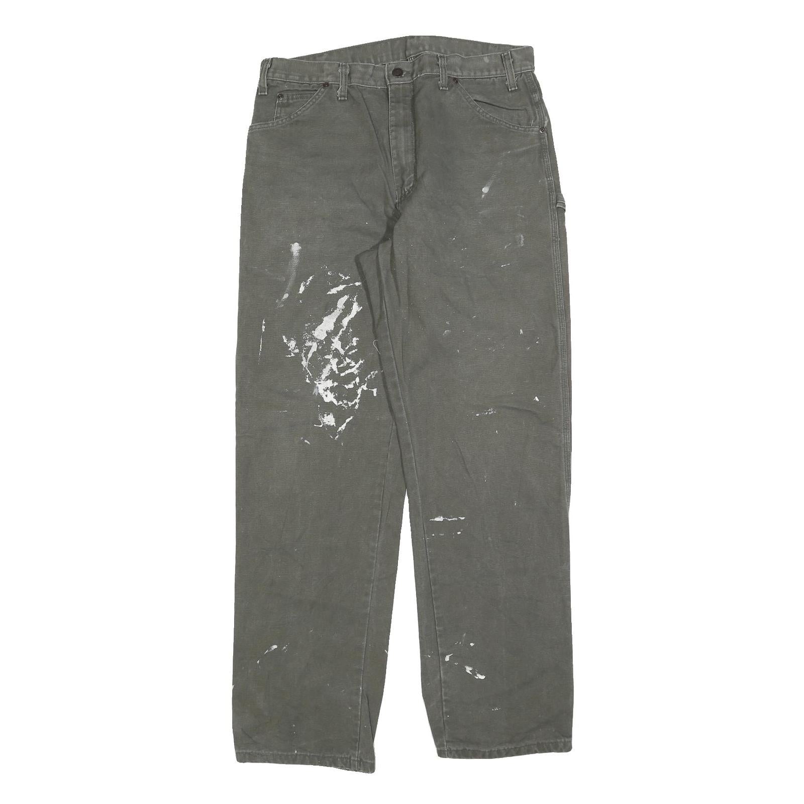 DICKIES Mens Regular Fit Jeans Grey Cotton Blend W36 L34 Workwear Utility Zip