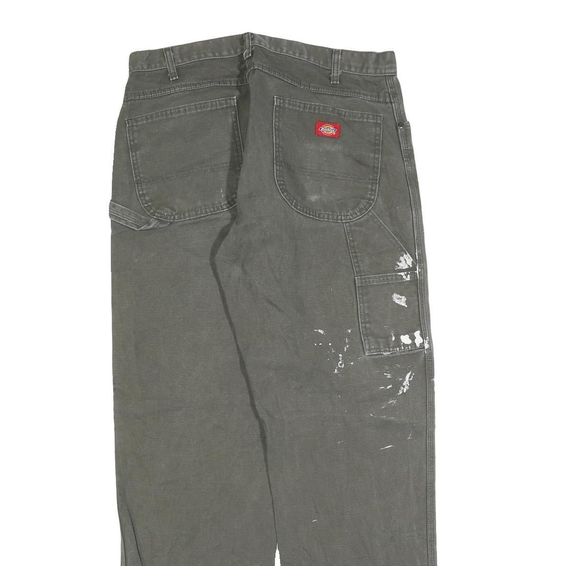 DICKIES Mens Regular Fit Jeans Grey Cotton Blend W36 L34 Workwear Utility Zip