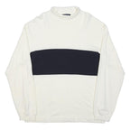 NAUTICA Mens White & Navy Plain Pullover Crew Neck Basic Knit XL Jumper Cotton