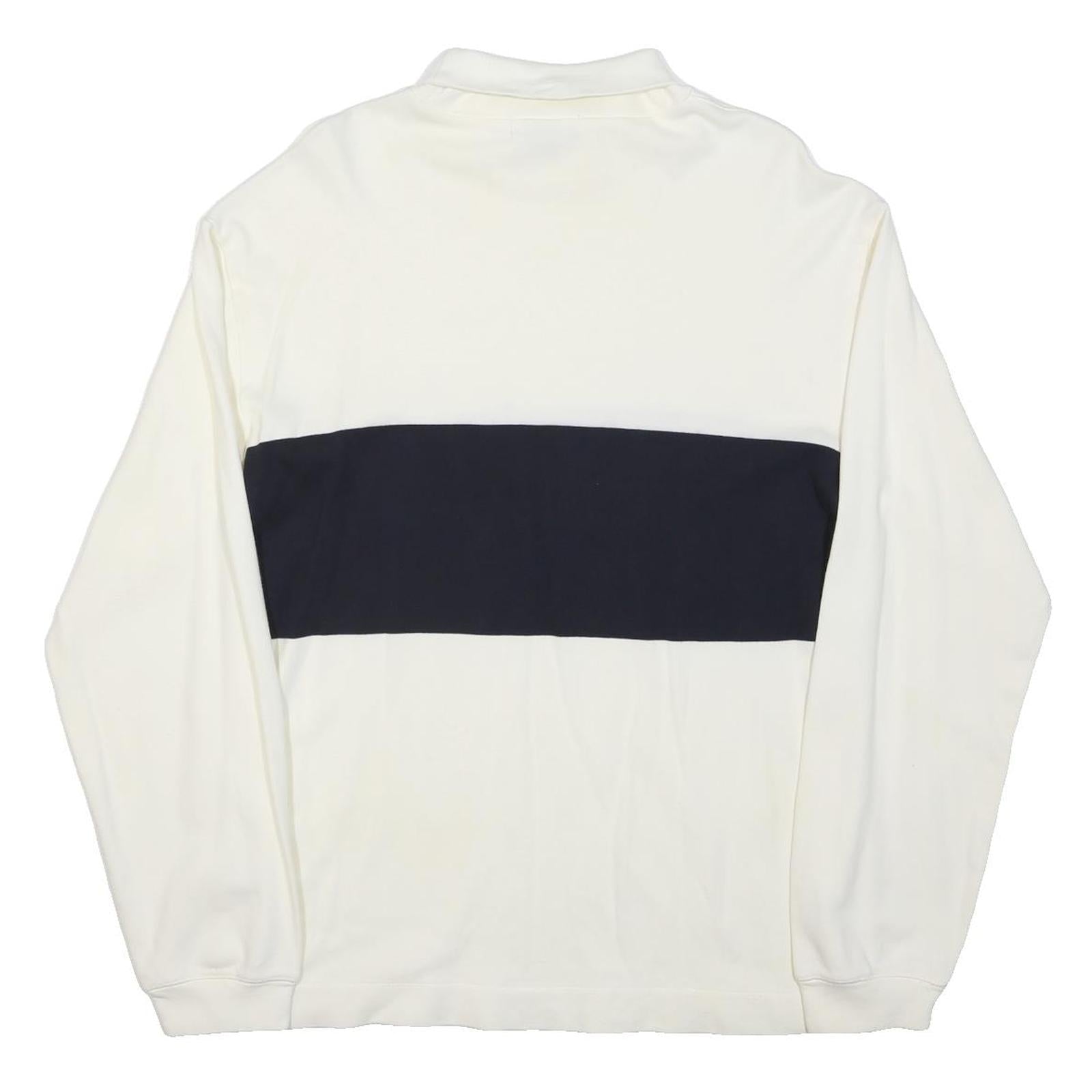 NAUTICA Mens White & Navy Plain Pullover Crew Neck Basic Knit XL Jumper Cotton
