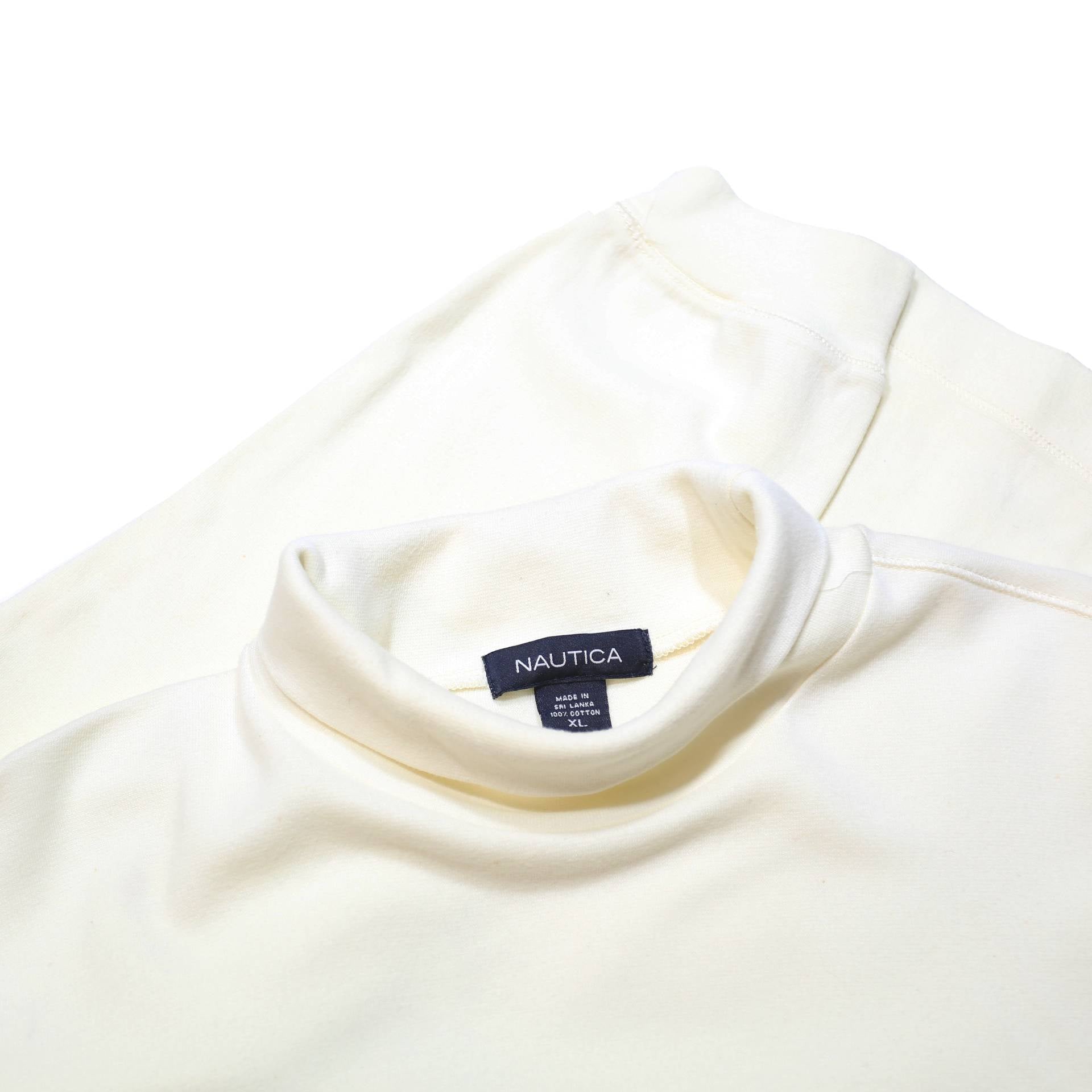 NAUTICA Mens White & Navy Plain Pullover Crew Neck Basic Knit XL Jumper Cotton
