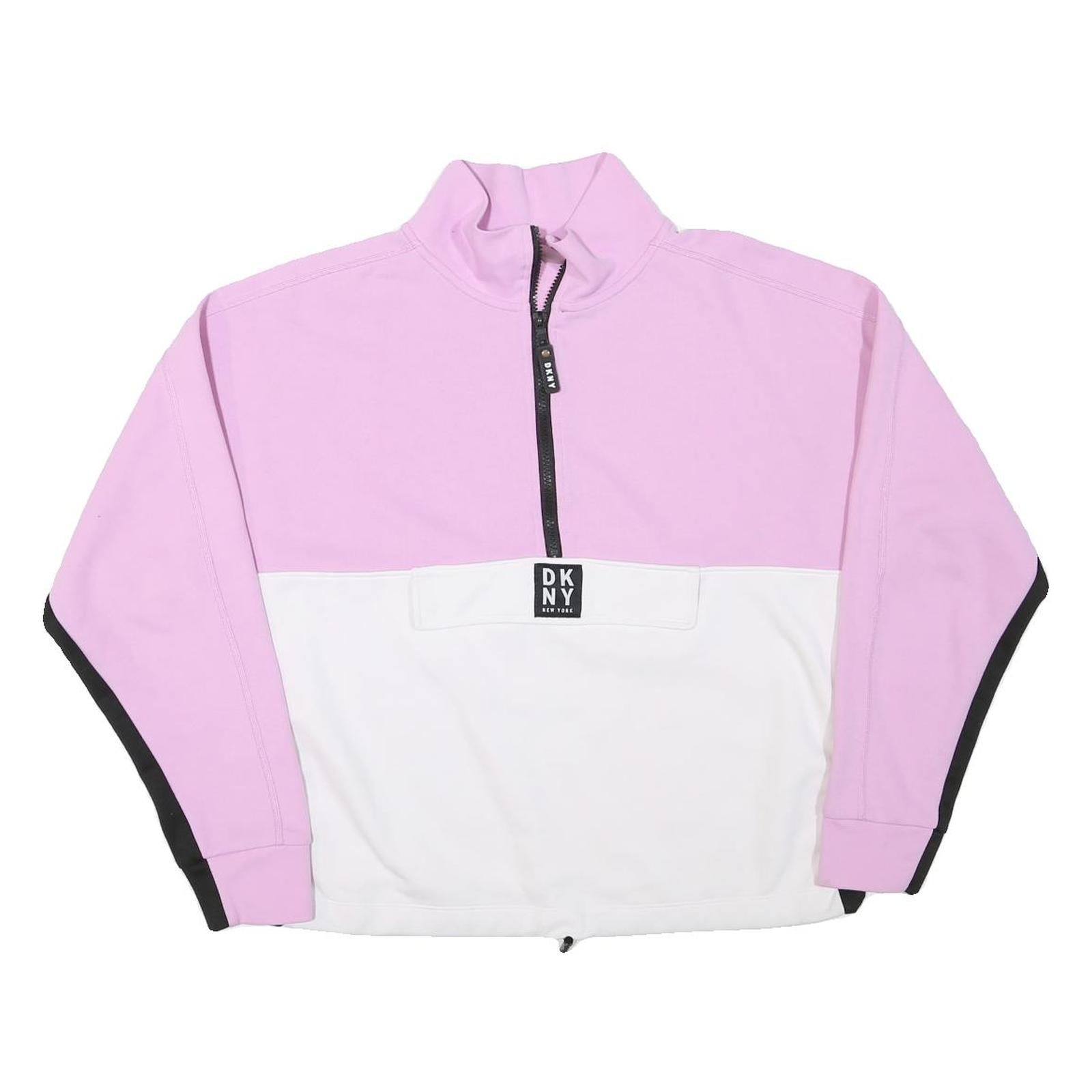 DKNY Womens Pink & White Colourblock Half Zip L Sweatshirt Outerwear
