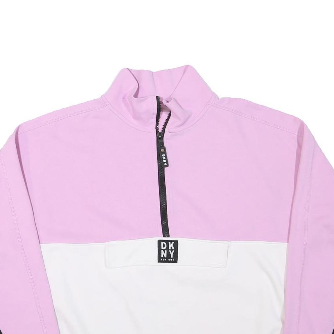 DKNY Womens Pink & White Colourblock Half Zip L Sweatshirt Outerwear