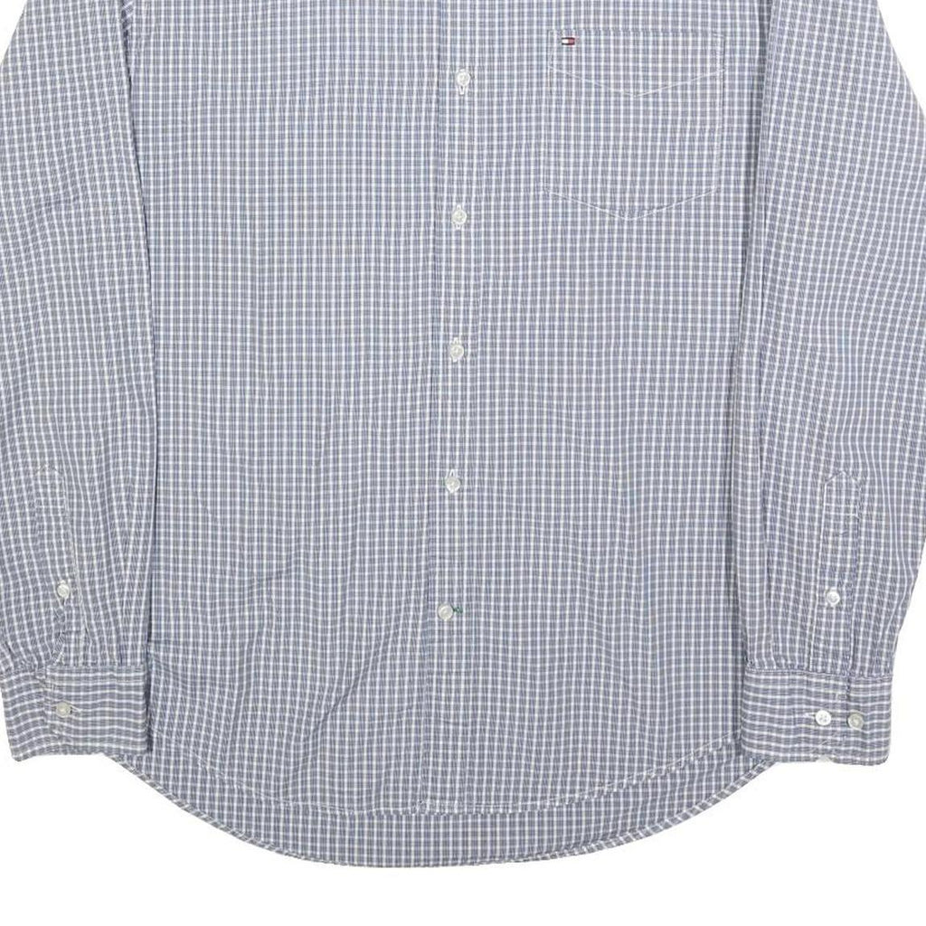 TOMMY HILFIGER Mens Blue Check Shirt L Cotton Blend Long Sleeve Button Collar