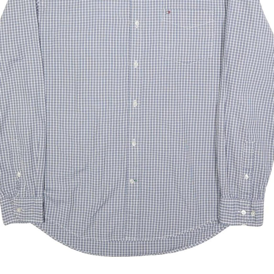 TOMMY HILFIGER Mens Blue Check Shirt L Cotton Blend Long Sleeve Button Collar