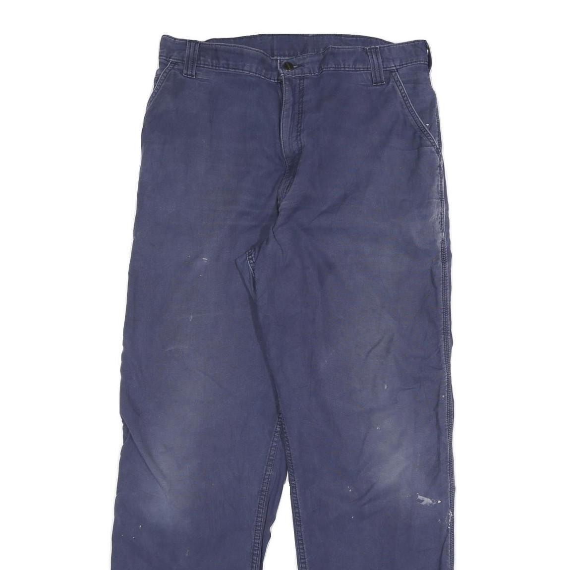 CARHARTT Mens Cotton Blend Blue Workwear Regular Fit Straight Trousers W36 L34