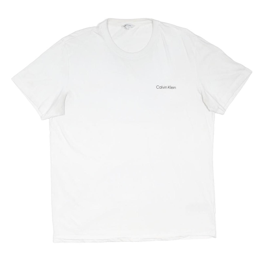 CALVIN KLEIN Mens White XL Plain Short Sleeve Crew Neck Cotton Blend Jersey