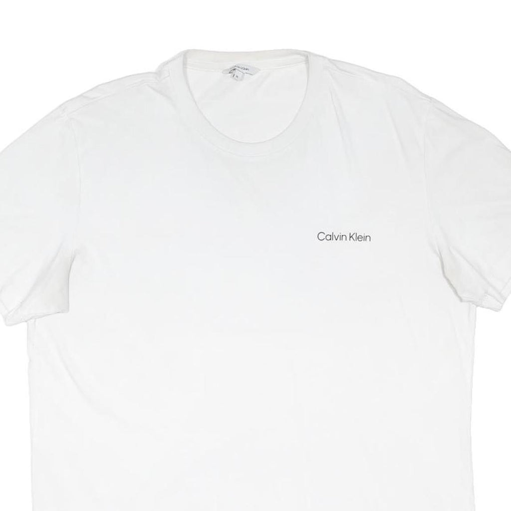 CALVIN KLEIN Mens White XL Plain Short Sleeve Crew Neck Cotton Blend Jersey