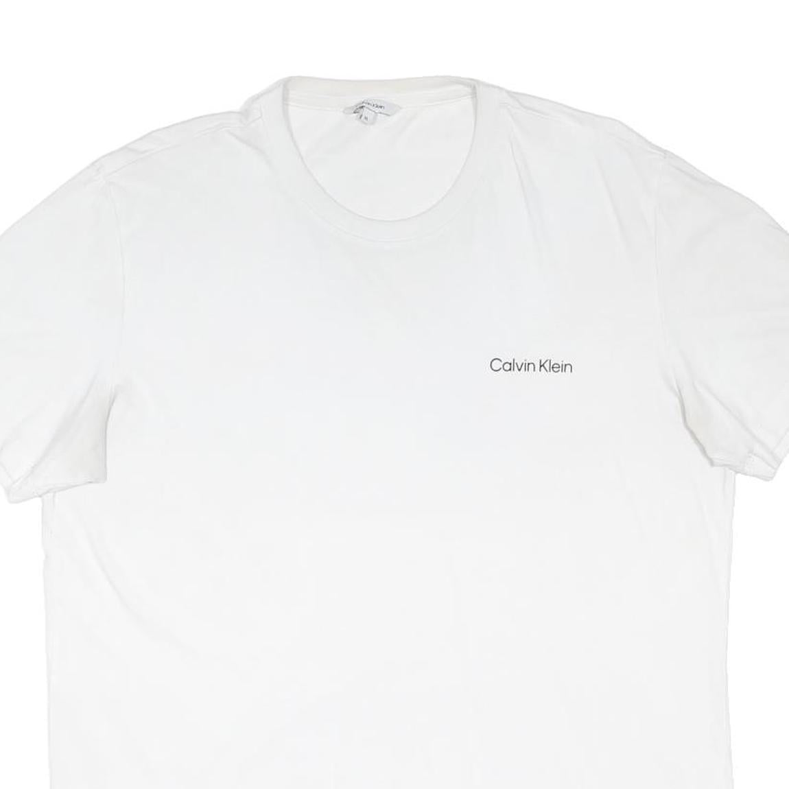 CALVIN KLEIN Mens White XL Plain Short Sleeve Crew Neck Cotton Blend Jersey