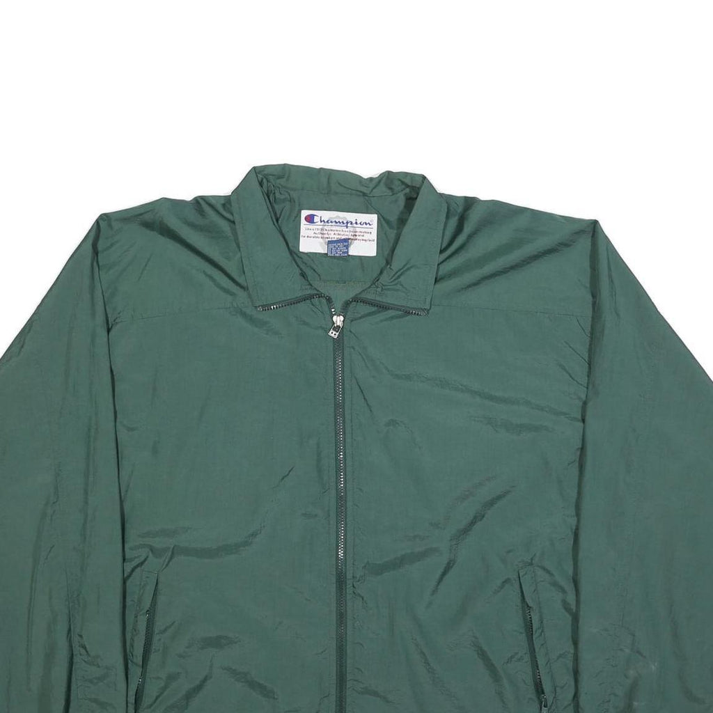 CHAMPION Mens Green Nylon Zip Jacket XL Plain Lightweight Casual Sportswear