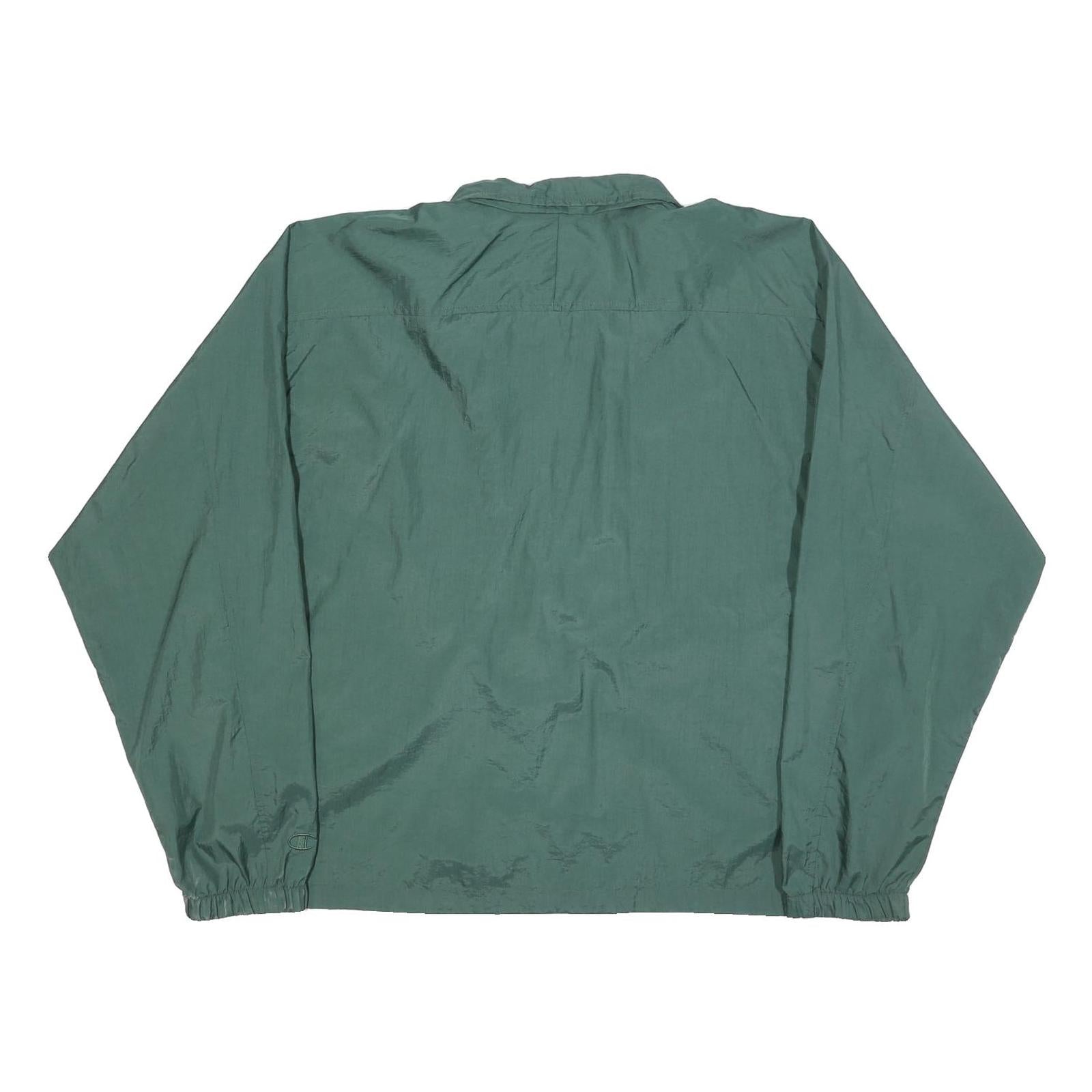CHAMPION Mens Green Nylon Zip Jacket XL Plain Lightweight Casual Sportswear