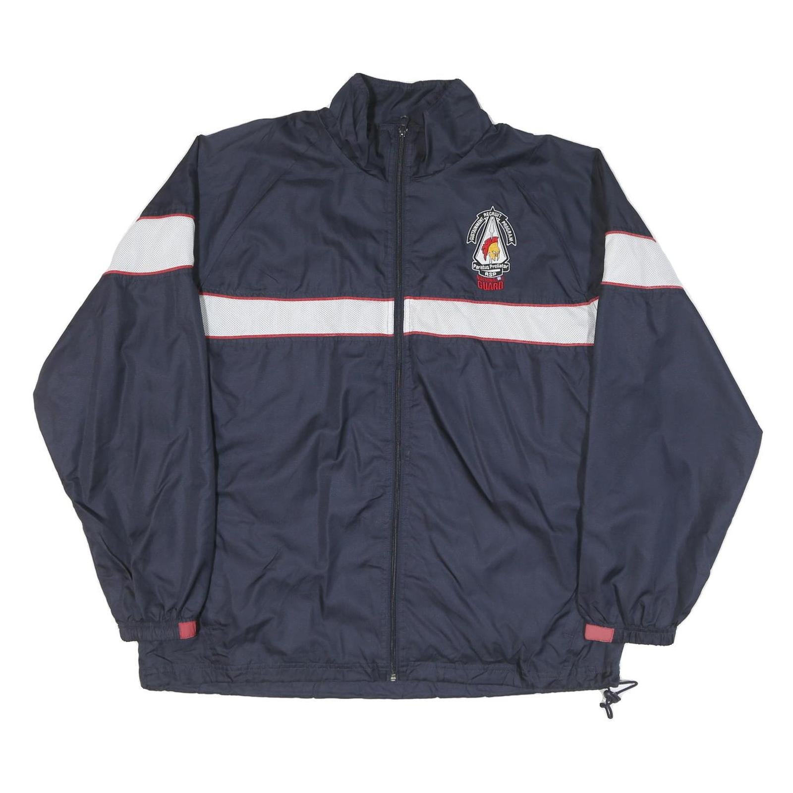 NATIONAL GUARD Mens Navy Blue & White Track Jacket L Polyester Blend Zip