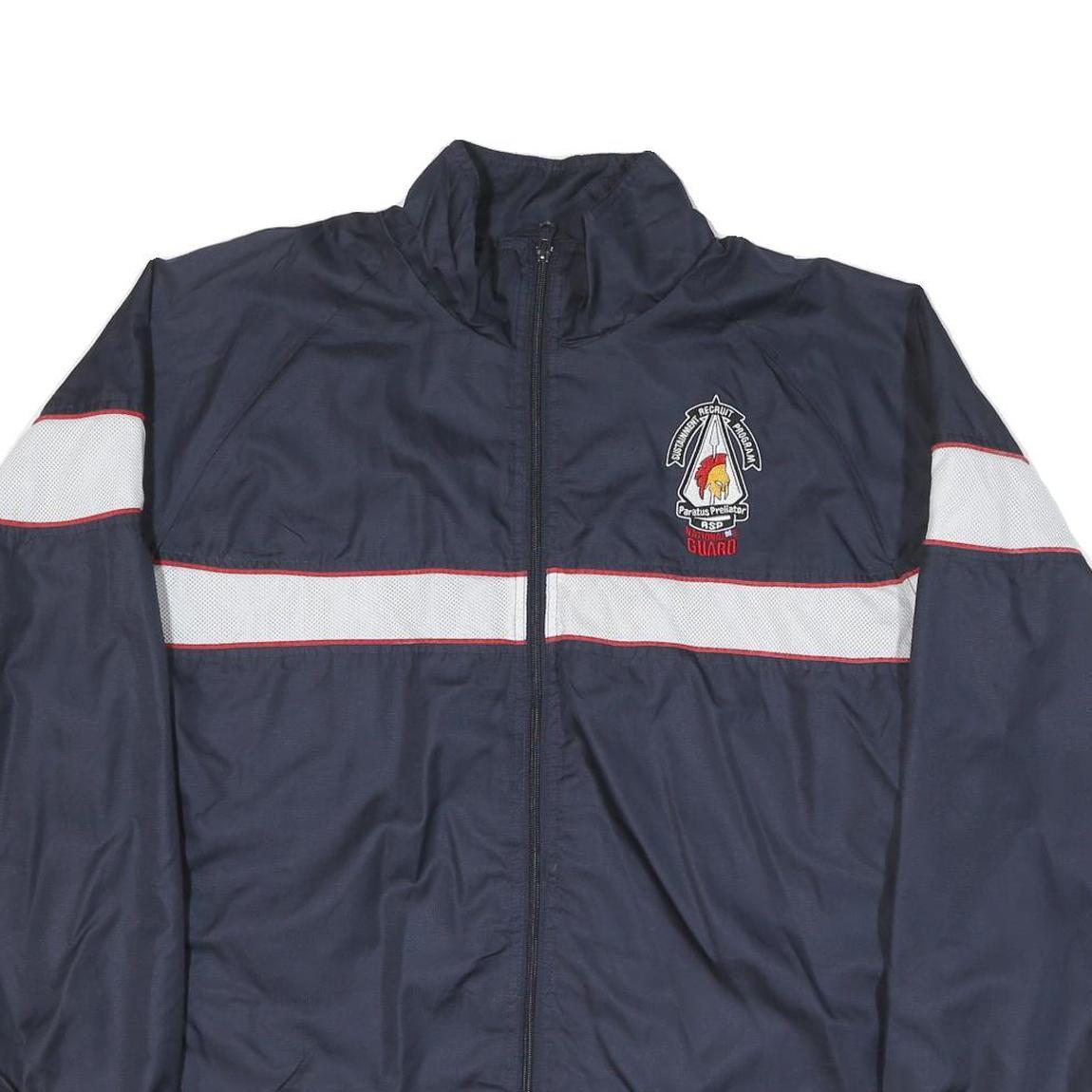 NATIONAL GUARD Mens Navy Blue & White Track Jacket L Polyester Blend Zip