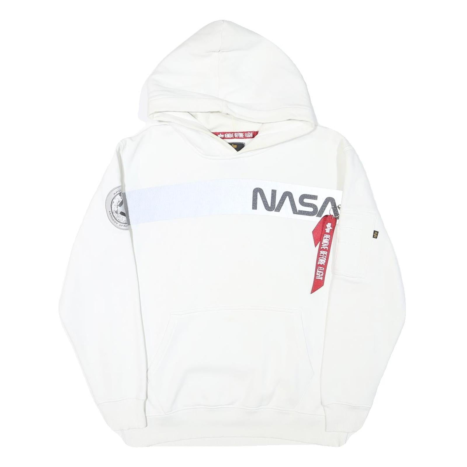 ALPHA INDUSTRIES Mens White NASA Pullover Hoodie M Space Flight Graphic