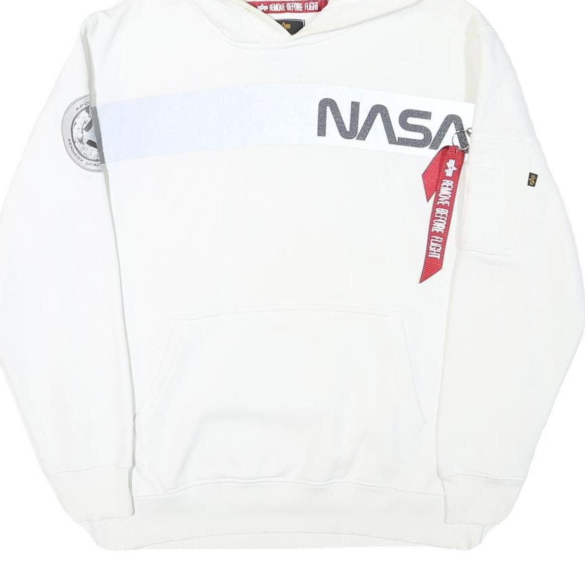 ALPHA INDUSTRIES Mens White NASA Pullover Hoodie M Space Flight Graphic