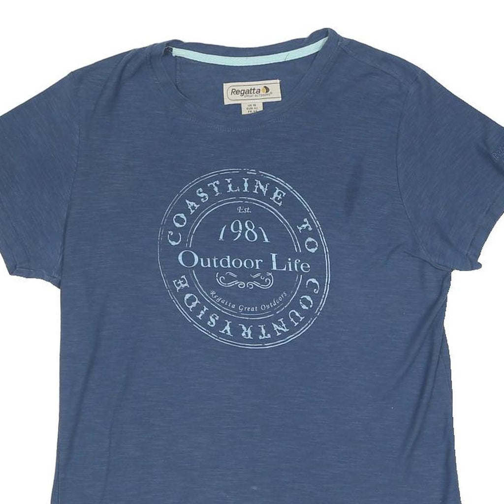 REGATTA Womens Blue Outdoor Life Graphic T-Shirt UK 16 Short Sleeve Round Neck