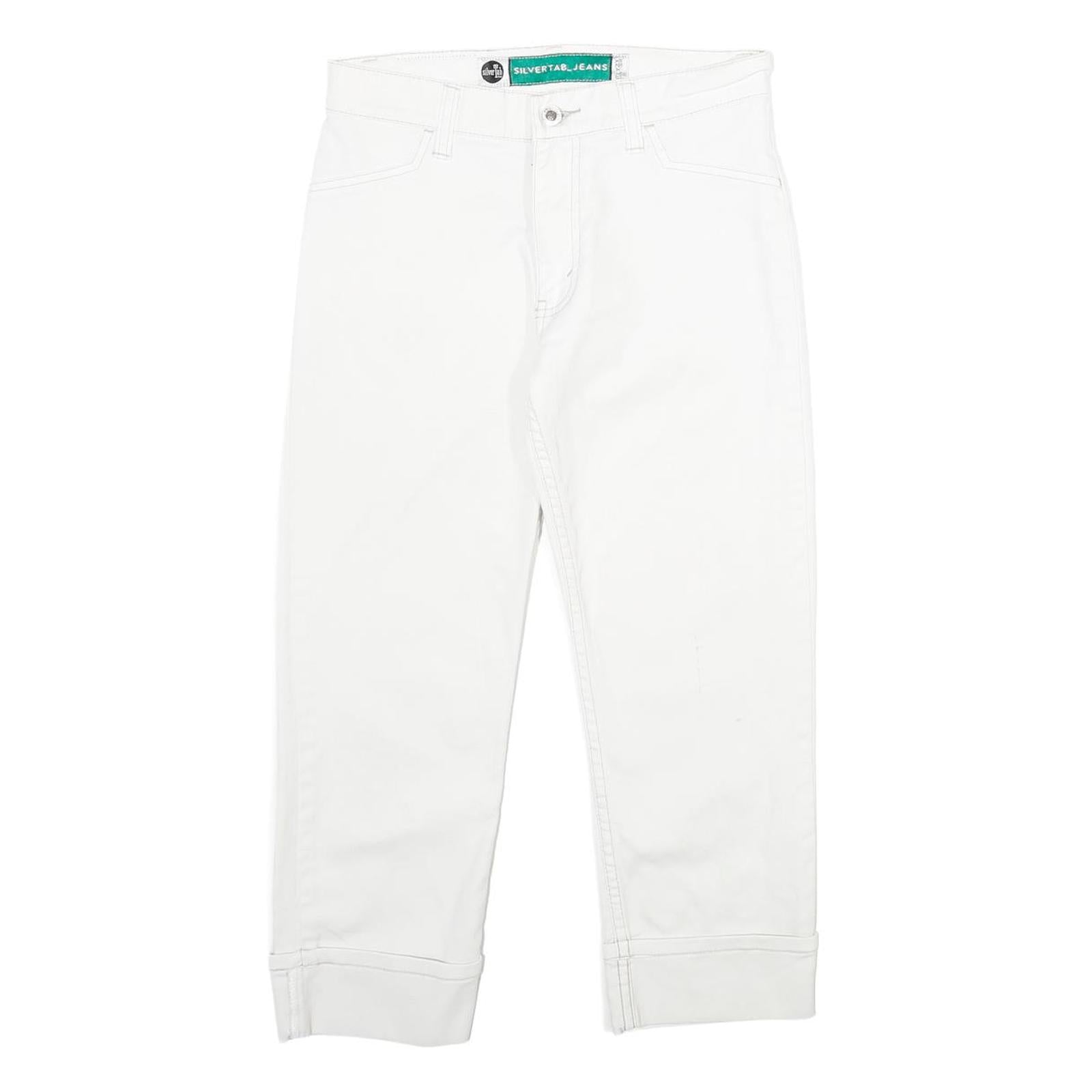LEVI'S Silver Tab Womens Jeans White Regular Straight Denim W26 L24 Zip Cotton