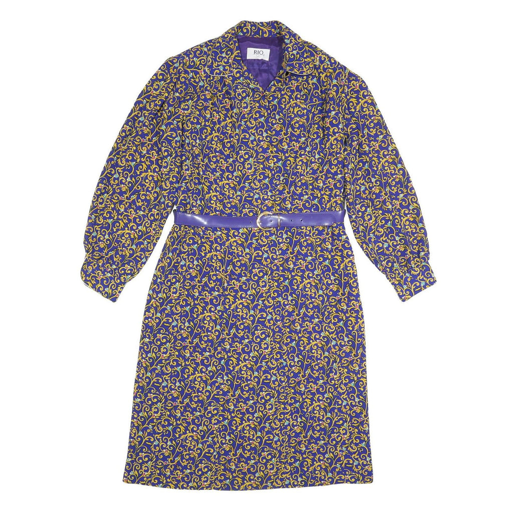 RIO Womens Blue & Yellow Day Dress Polyester Long Sleeve Knee Length L Elegant