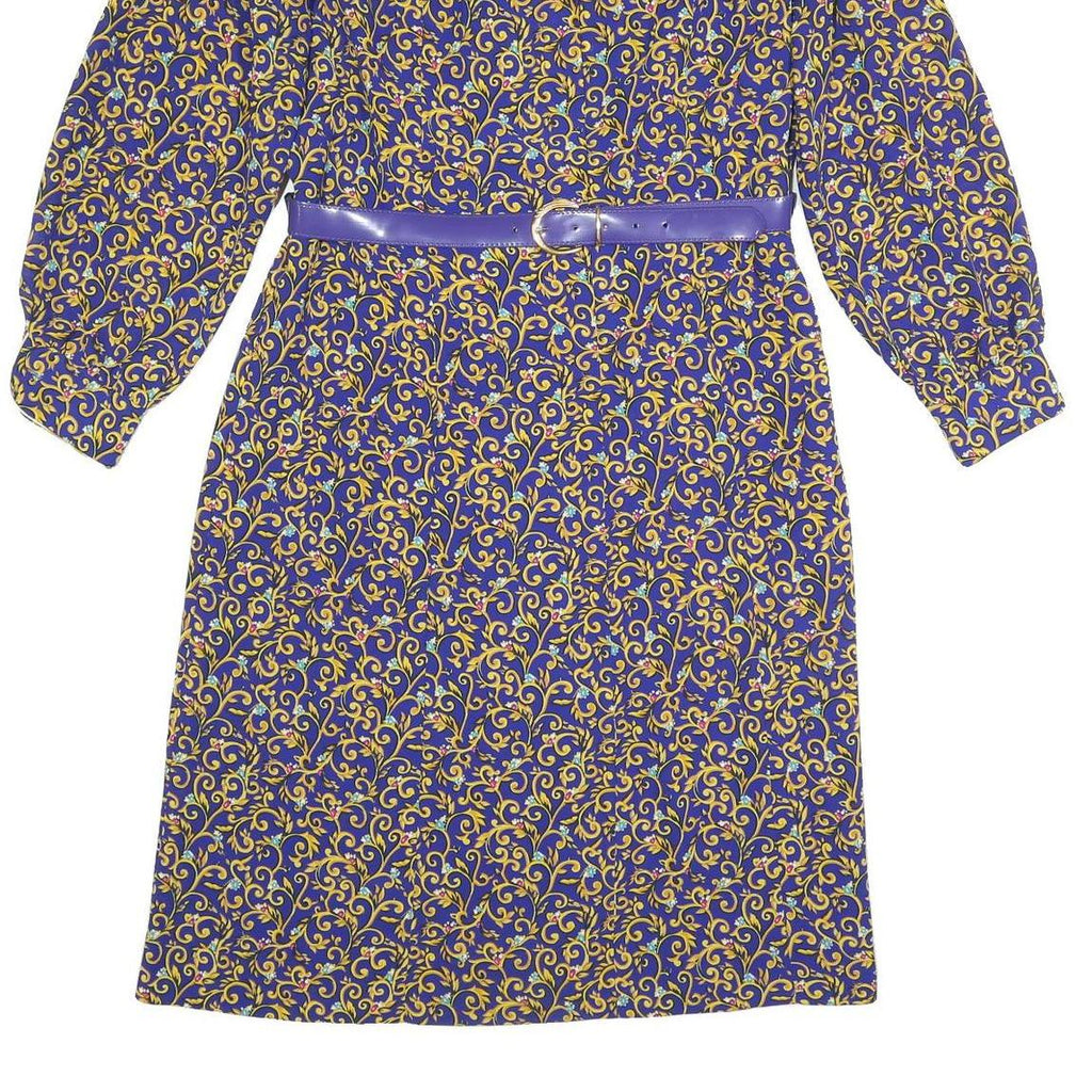 RIO Womens Blue & Yellow Day Dress Polyester Long Sleeve Knee Length L Elegant