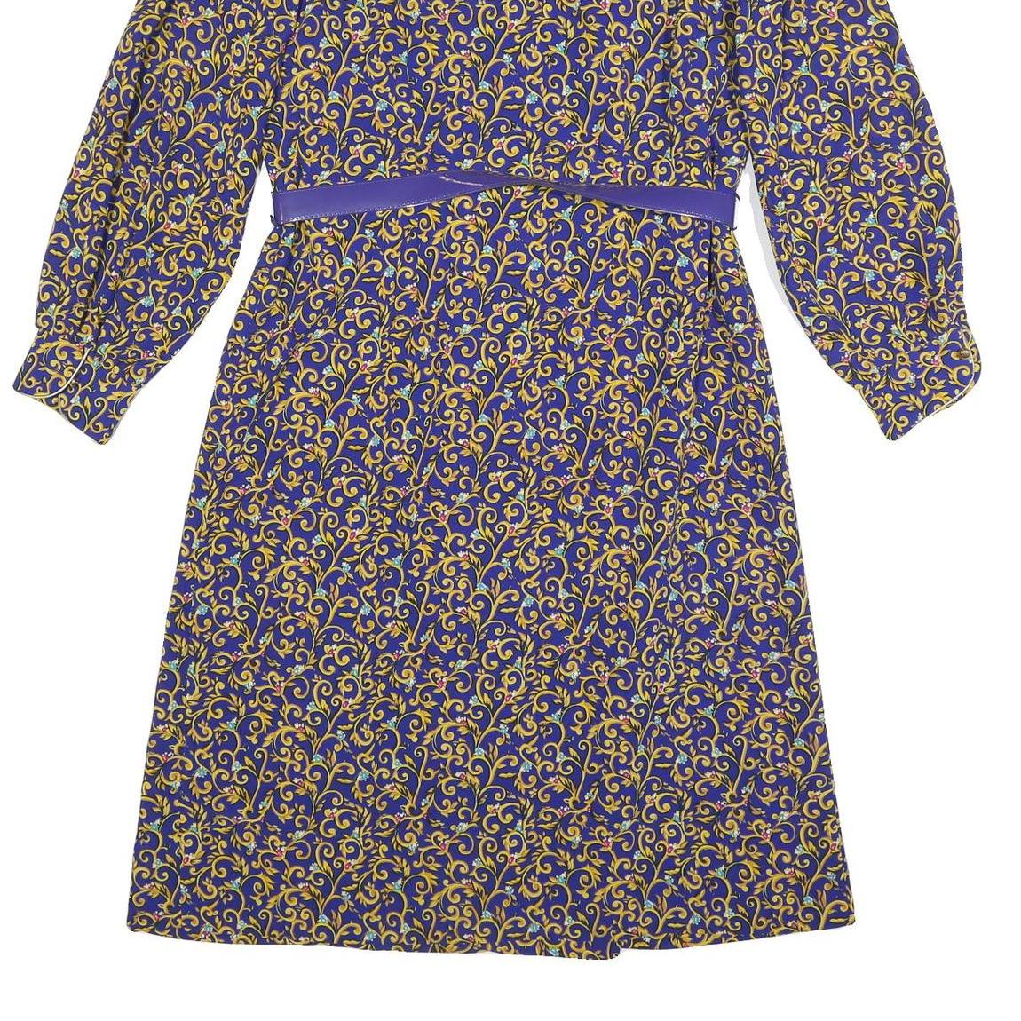 RIO Womens Blue & Yellow Day Dress Polyester Long Sleeve Knee Length L Elegant