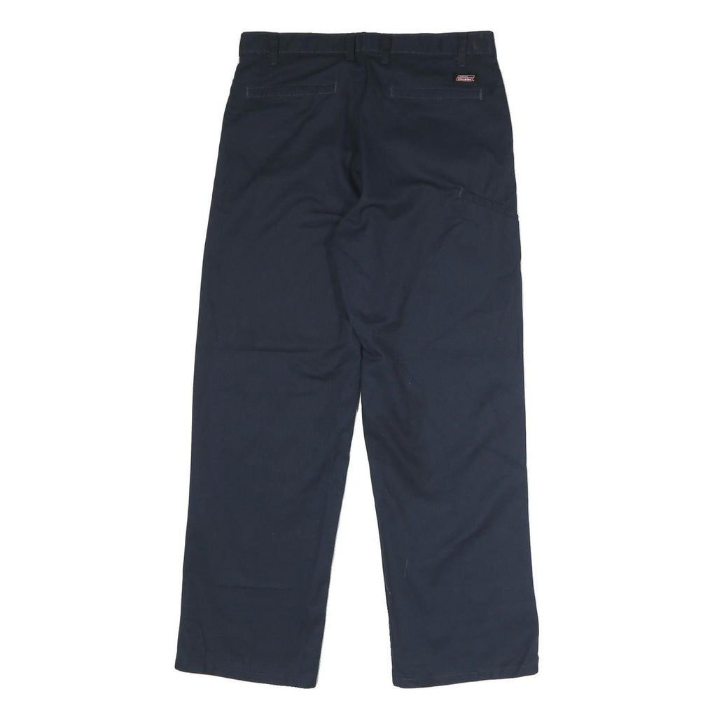 DICKIES Mens Polyester Blend Navy Regular Straight Trousers W32 L30 Workwear Zip