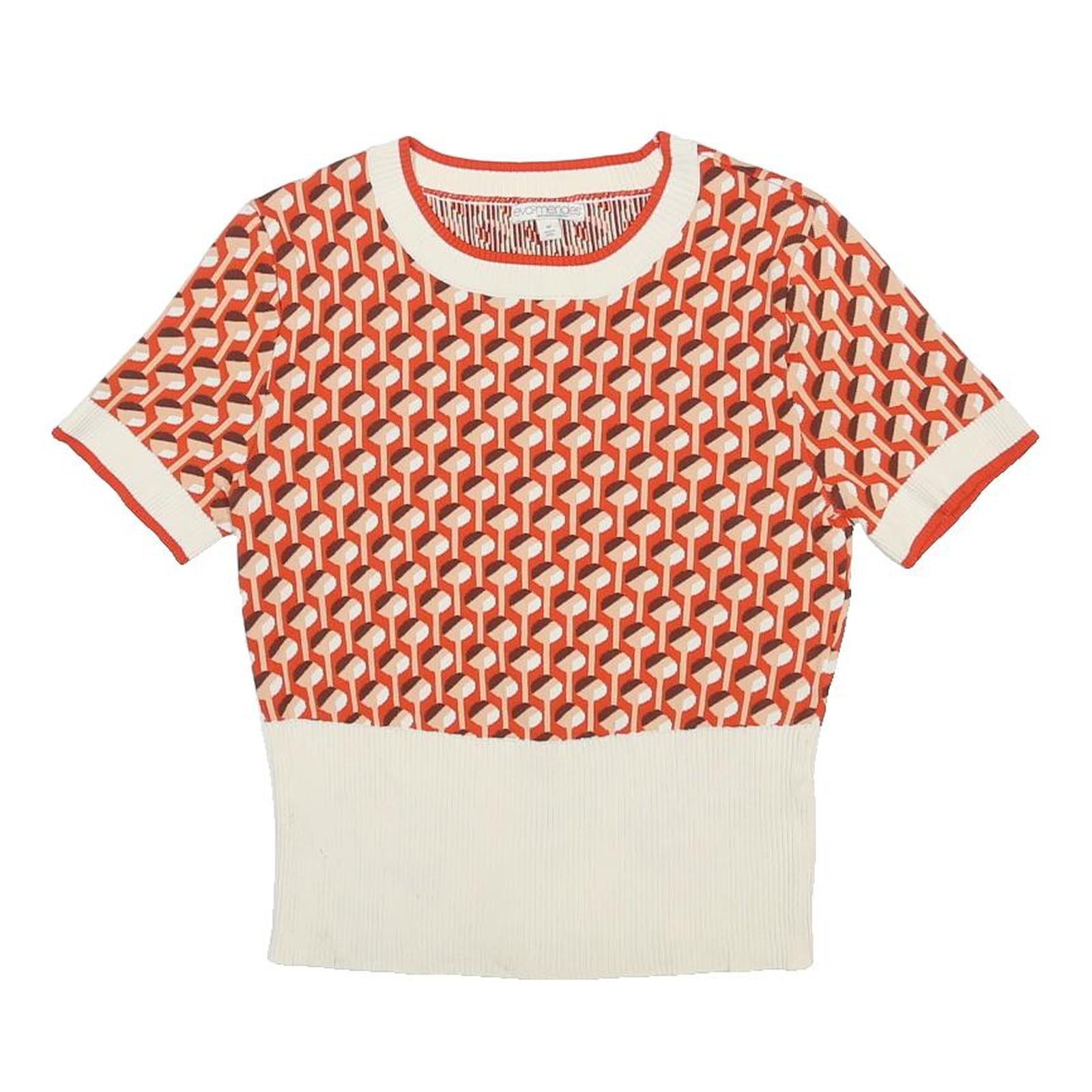 EVA MENDES Womens Orange & Cream Patterned Jumper Crew Neck Basic Knit M Rayon