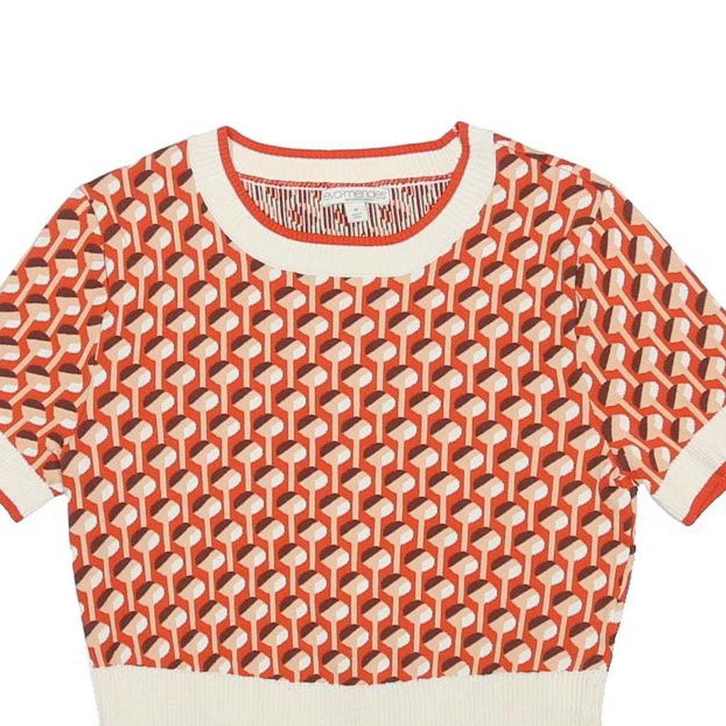 EVA MENDES Womens Orange & Cream Patterned Jumper Crew Neck Basic Knit M Rayon