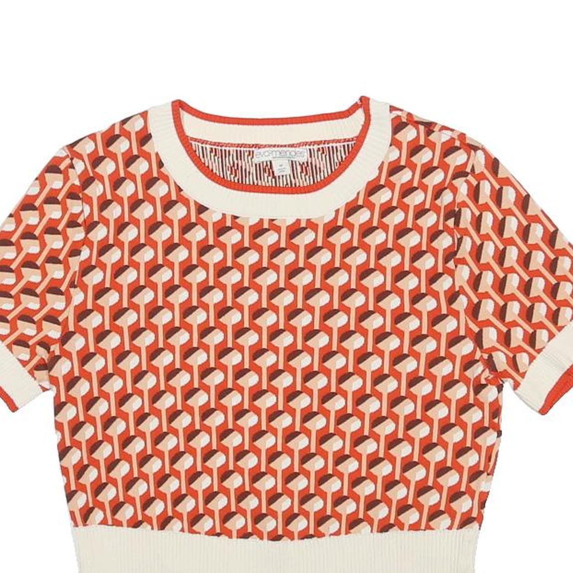 EVA MENDES Womens Orange & Cream Patterned Jumper Crew Neck Basic Knit M Rayon