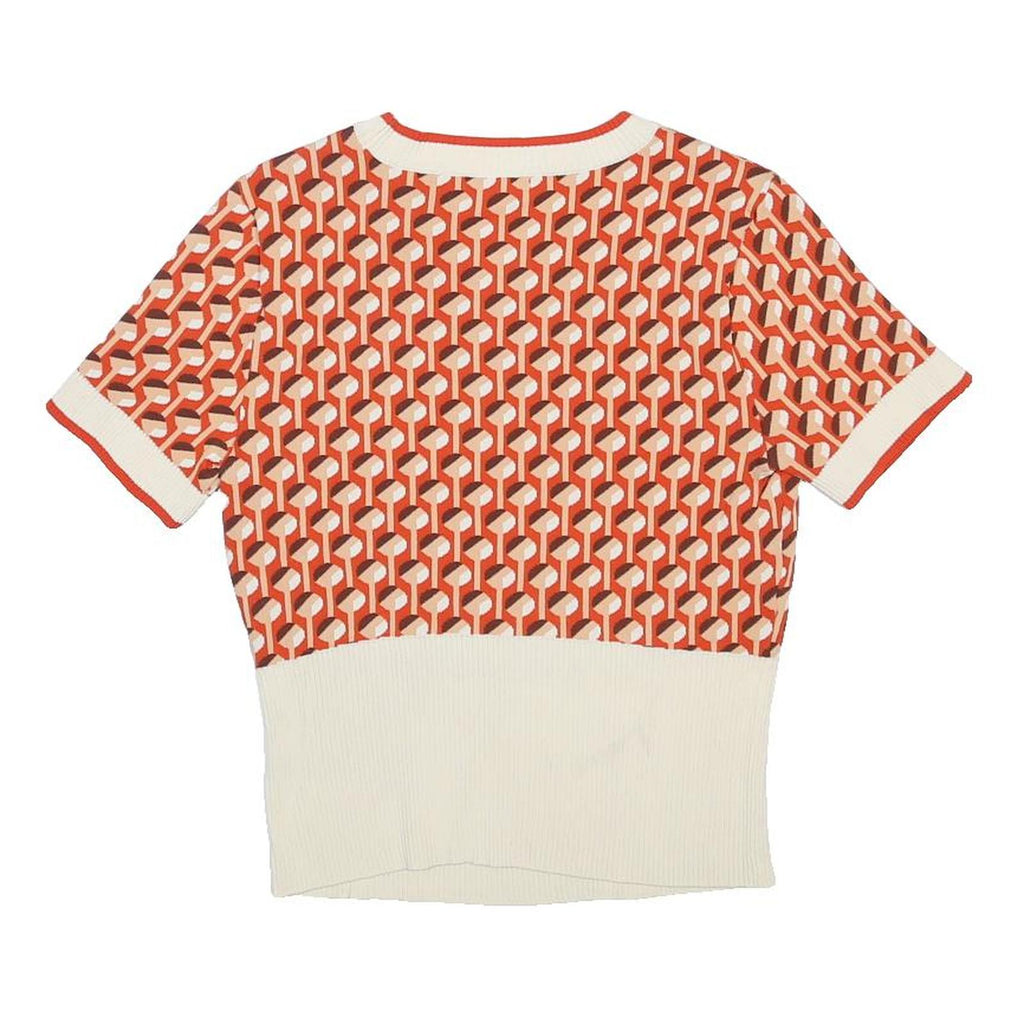 EVA MENDES Womens Orange & Cream Patterned Jumper Crew Neck Basic Knit M Rayon